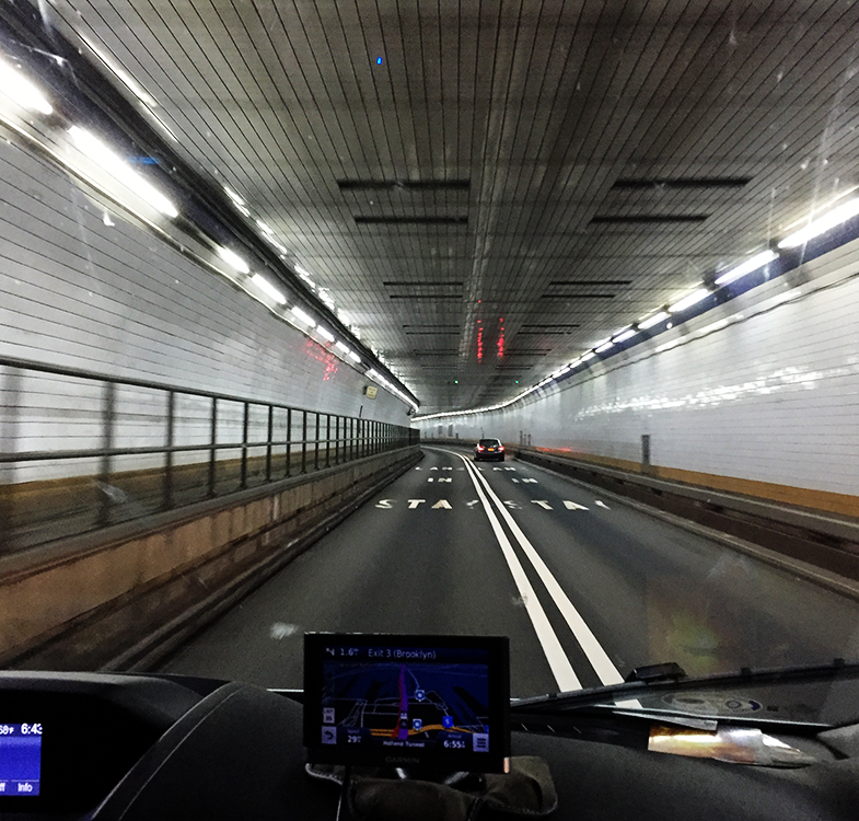 $24 for this view. Karin - our GPS - leading the way. — in Holland Tunnel.