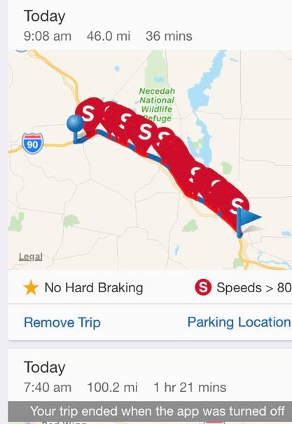 Patrick Patty`s Allstate app with all of the safety violations while I drove through Wisconsin. — in Wisconsin. 