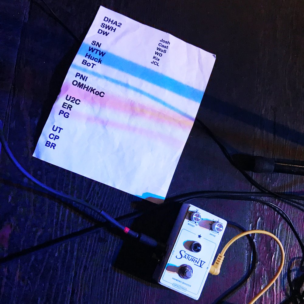 My Spaceman Effects Saturn V boost and the songlist we`ve been loosely working off in the UK. — at The King Billy Rock bar