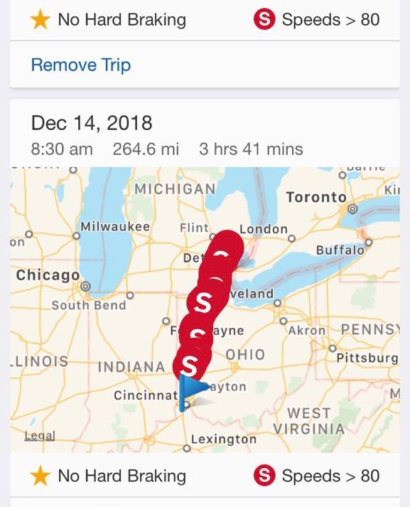 Patrick`s Allstate Safe Driver app, except Jeremy was driving. No discounts this month! — in Ohio