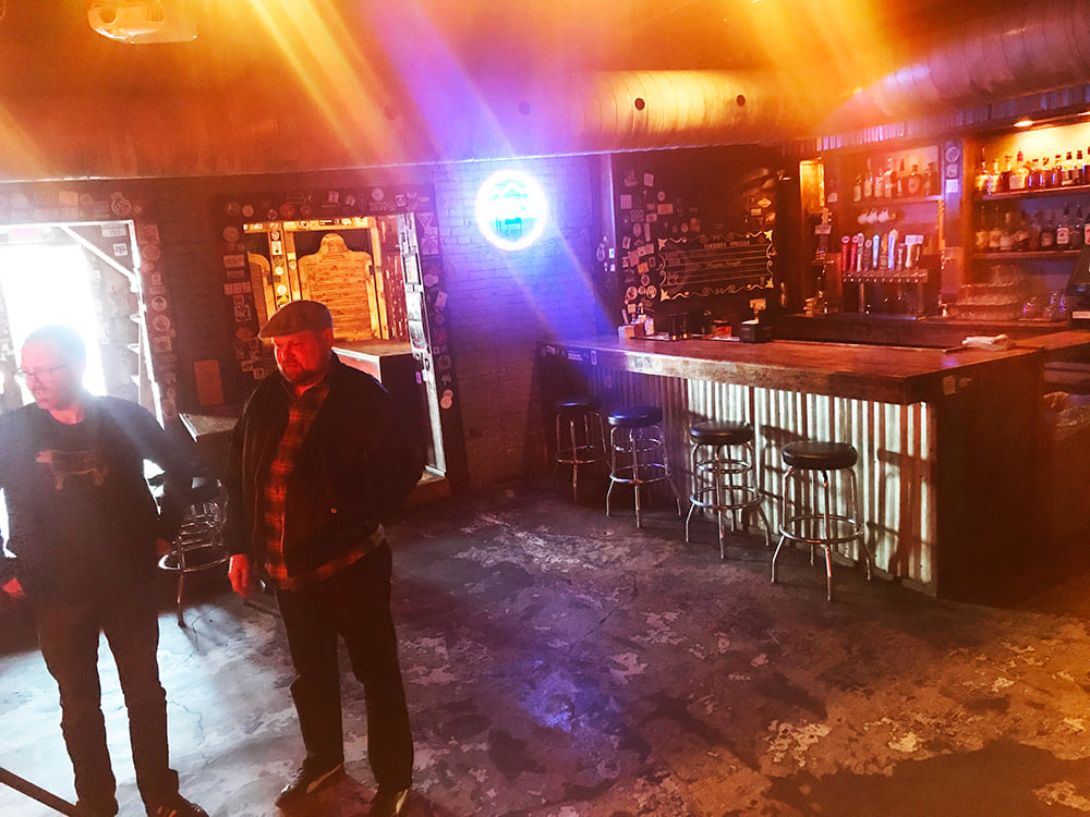 The Westport Saloon from the stage at load-in. — with Gabriel Doman and Bob Moulton at The Westport Saloon.