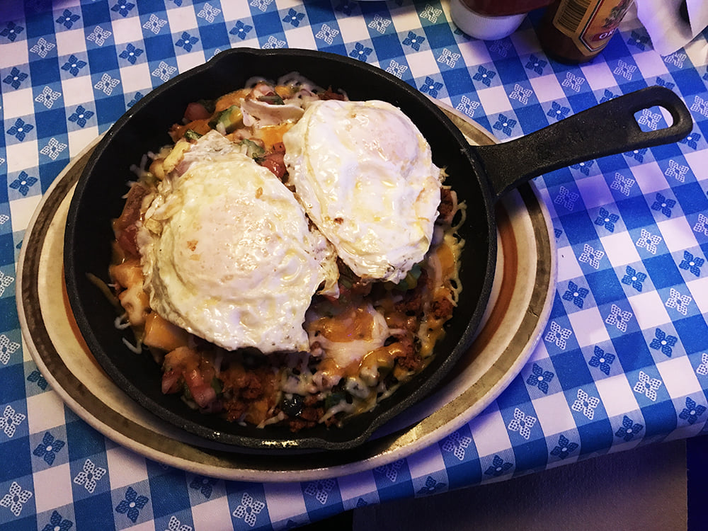 Chorizo skillet + avocado at Cattleman`s Burger and Brew in Village of Algonquin, Illinois