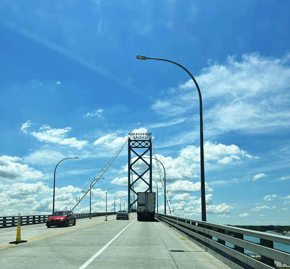 The Ambassador Bridge over the Detroit River into Canada. Pic: Jacob Riley