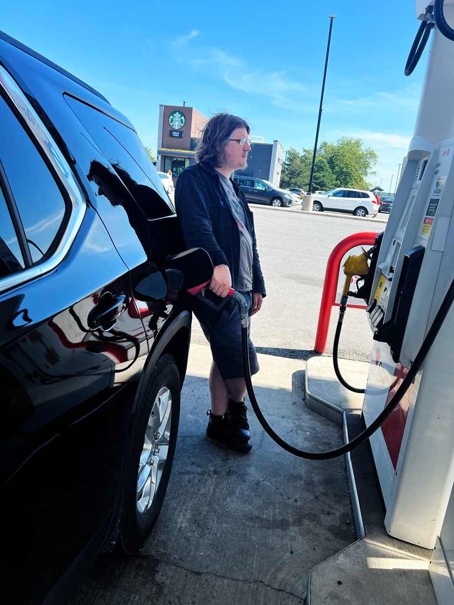 Jacob fueling up somewhere east of Toronto. — with Jacob Riley.